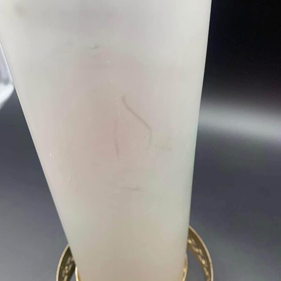 Vintage Frosted Glass Hurricane Candle Holder w/ Metal Base Hand Painted - Picture 5 of 7